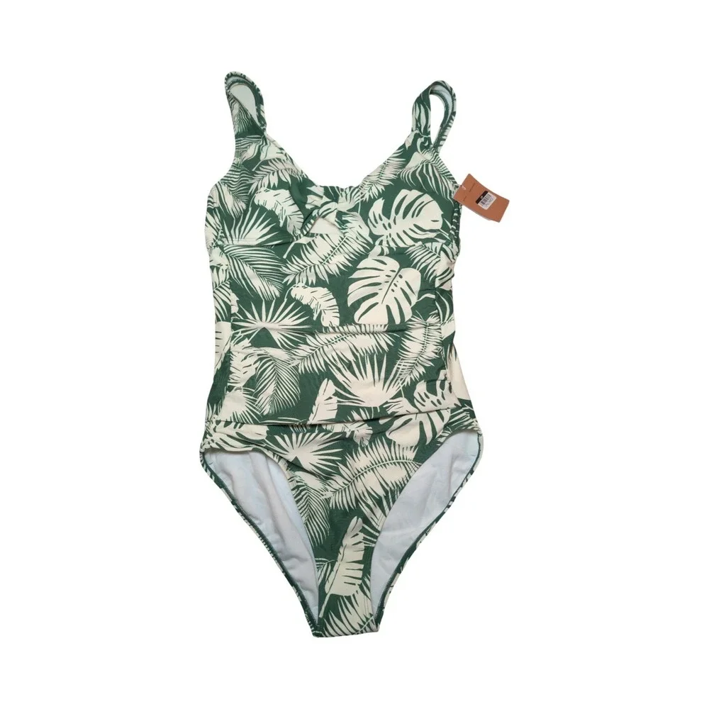 ⭐D1 Women's Tab-Front Full Coverage Tummy Control Swimsuit - Shade & Shore - M